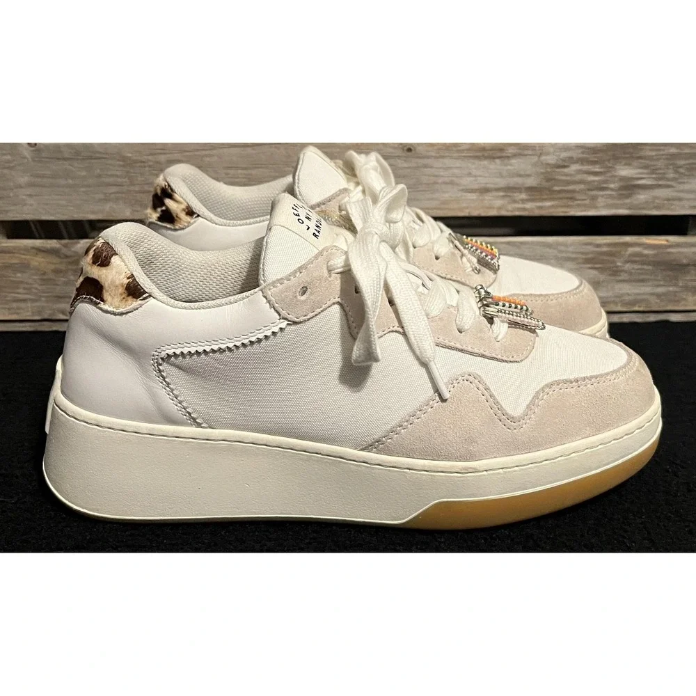 Loeffler Randall Gia Sneakers 7.5 Cream‎ Suede Canvas Leopard Beaded Portugal